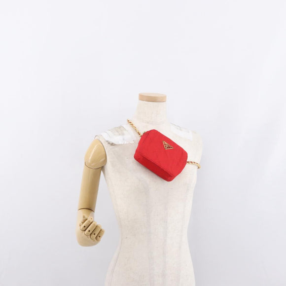PRADA Shoulder Pouch Nylon Red Gold Auth 169188