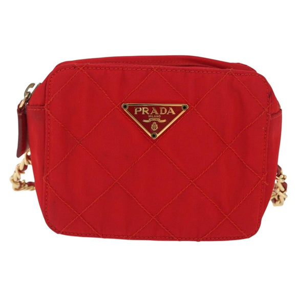 PRADA Shoulder Pouch Nylon Red Gold Auth 169188