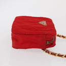 PRADA Shoulder Pouch Nylon Red Gold Auth 169188-3
