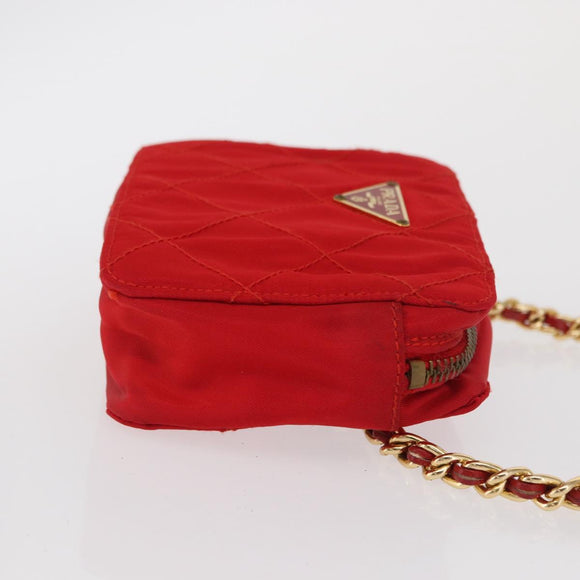 PRADA Shoulder Pouch Nylon Red Gold Auth 169188