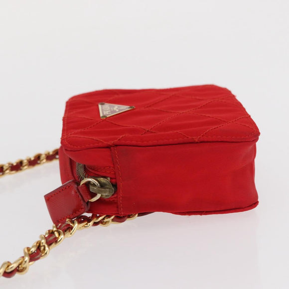 PRADA Shoulder Pouch Nylon Red Gold Auth 169188