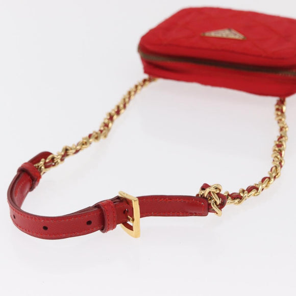 PRADA Shoulder Pouch Nylon Red Gold Auth 169188