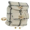 CHANEL Backpack Tweed Gold White CC Auth 169198SM-1