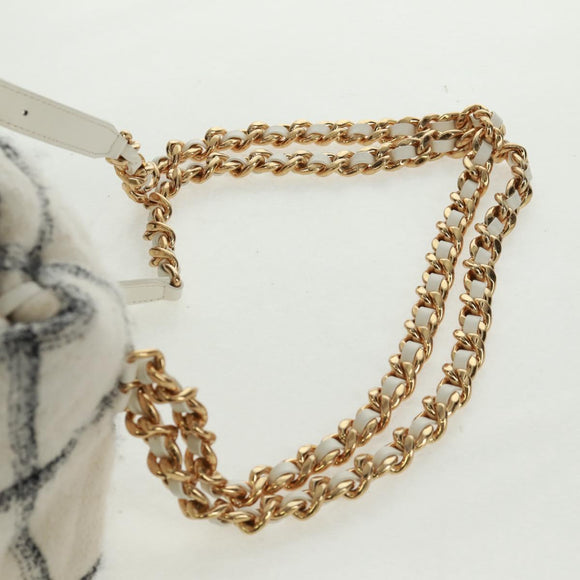 CHANEL Backpack Tweed Gold White CC Auth 169198SM