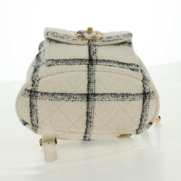 CHANEL Backpack Tweed Gold White CC Auth 169198SM