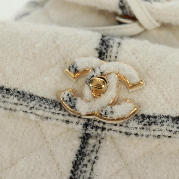 CHANEL Backpack Tweed Gold White CC Auth 169198SM