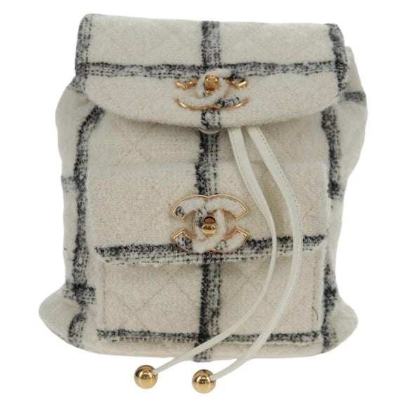 CHANEL Backpack Tweed Gold White CC Auth 169198SM