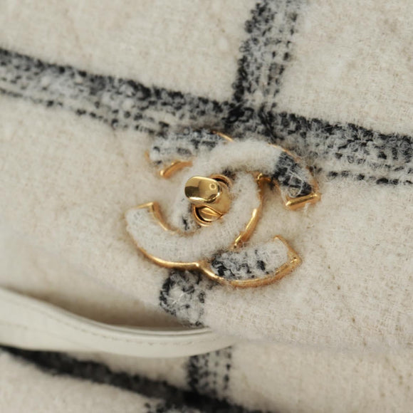 CHANEL Backpack Tweed Gold White CC Auth 169198SM