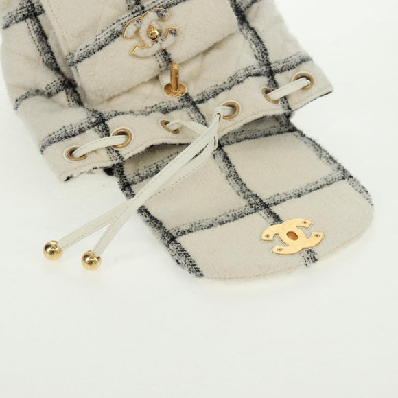 CHANEL Backpack Tweed Gold White CC Auth 169198SM