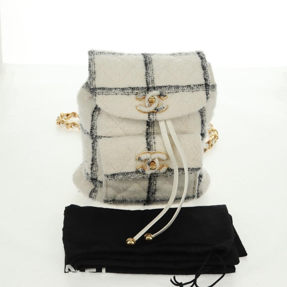CHANEL Backpack Tweed Gold White CC Auth 169198SM