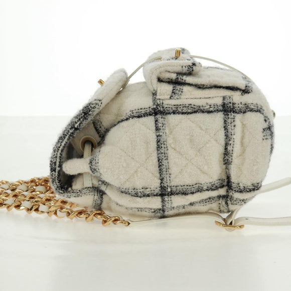 CHANEL Backpack Tweed Gold White CC Auth 169198SM