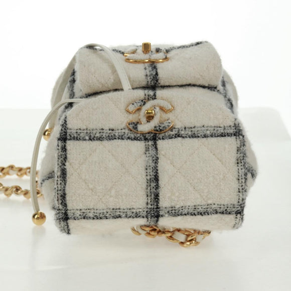 CHANEL Backpack Tweed Gold White CC Auth 169198SM