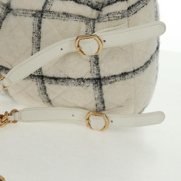 CHANEL Backpack Tweed Gold White CC Auth 169198SM