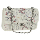 CHANEL Chain Shoulder Bag Leather White Silver CC Auth 169199SM-1
