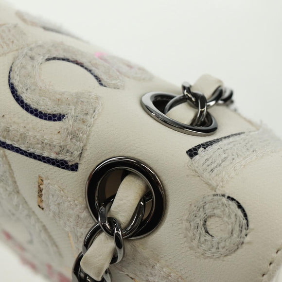 CHANEL Chain Shoulder Bag Leather White Silver CC Auth 169199SM