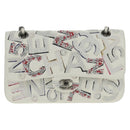 CHANEL Chain Shoulder Bag Leather White Silver CC Auth 169199SM-2