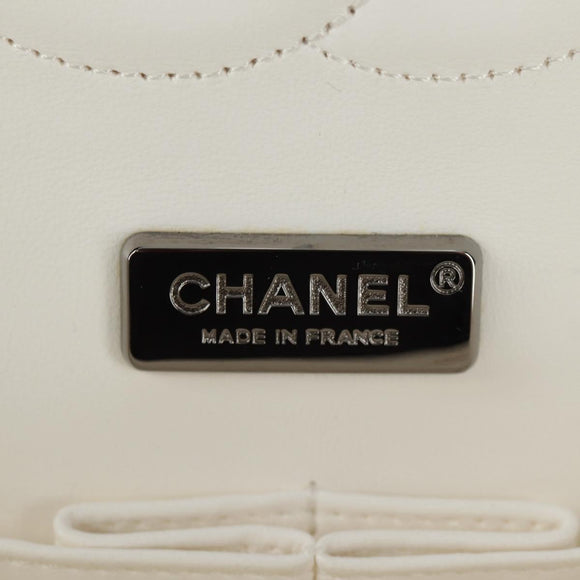 CHANEL Chain Shoulder Bag Leather White Silver CC Auth 169199SM