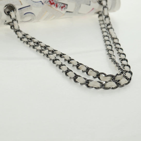 CHANEL Chain Shoulder Bag Leather White Silver CC Auth 169199SM