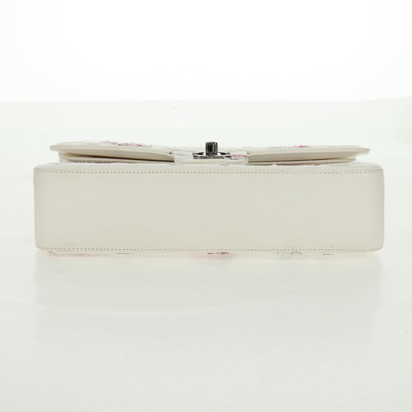 CHANEL Chain Shoulder Bag Leather White Silver CC Auth 169199SM