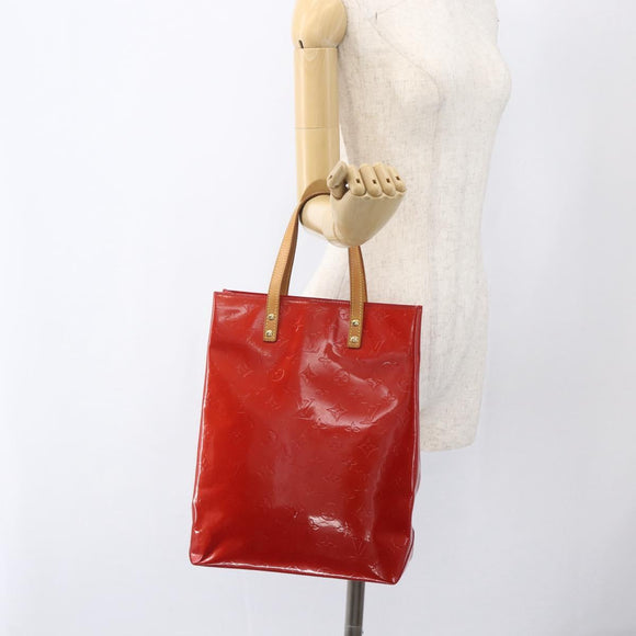 LOUIS VUITTON Monogram Vernis Reade MM Hand Bag Red Rouge M91086 LV Auth 169235