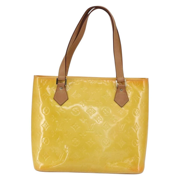 LOUIS VUITTON Monogram Vernis Houston Hand Bag Lime Yellow M91055 LV Auth 169336