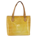 LOUIS VUITTON Monogram Vernis Houston Hand Bag Lime Yellow M91055 LV Auth 169338-13