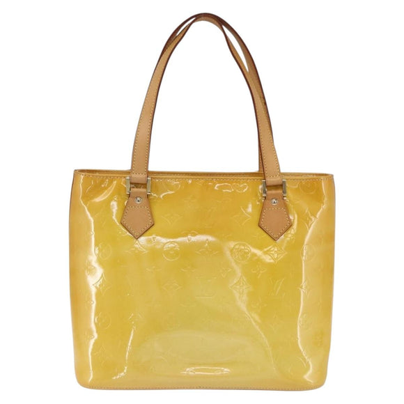 LOUIS VUITTON Monogram Vernis Houston Hand Bag Lime Yellow M91055 LV Auth 169338