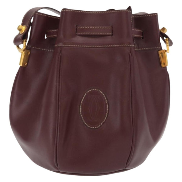 CARTIER Must Line Shoulder Bag Leather Bordeaux Gold Auth 169368