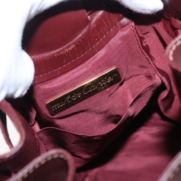 CARTIER Must Line Shoulder Bag Leather Bordeaux Gold Auth 169369