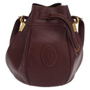 CARTIER Must Line Shoulder Bag Leather Bordeaux Gold Auth 169369-2