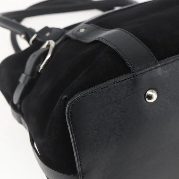 Salvatore Ferragamo Hand Bag Suede Black Silver Auth 169371