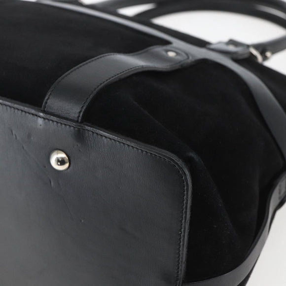 Salvatore Ferragamo Hand Bag Suede Black Silver Auth 169371