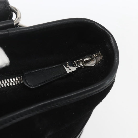 Salvatore Ferragamo Hand Bag Suede Black Silver Auth 169371