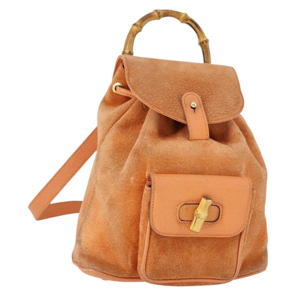 GUCCI Bamboo Backpack Suede Orange Gold Auth 169373
