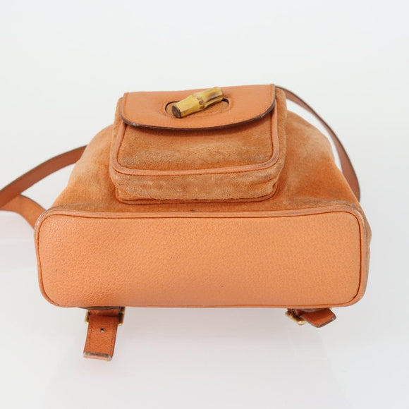 GUCCI Bamboo Backpack Suede Orange Gold Auth 169373