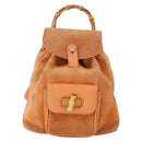 GUCCI Bamboo Backpack Suede Orange Gold Auth 169373-13