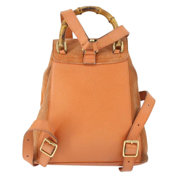 GUCCI Bamboo Backpack Suede Orange Gold Auth 169373