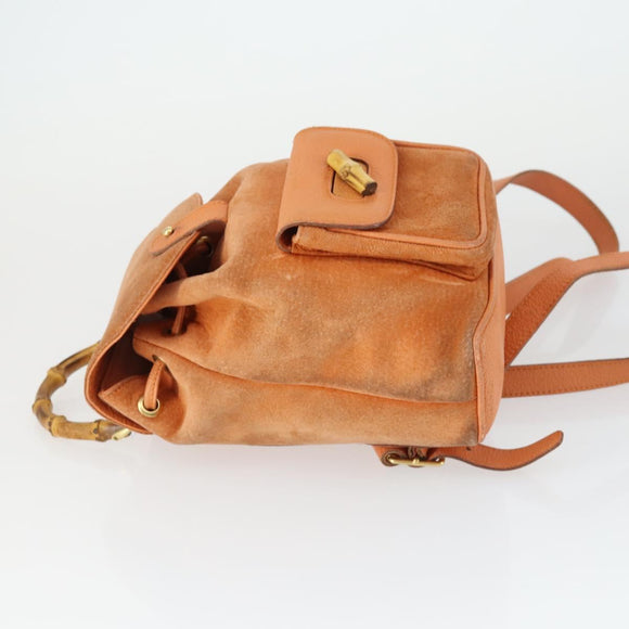 GUCCI Bamboo Backpack Suede Orange Gold Auth 169373