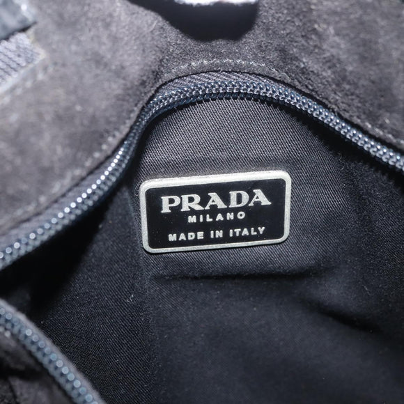 PRADA Hand Bag Leather Black Silver Auth 169378