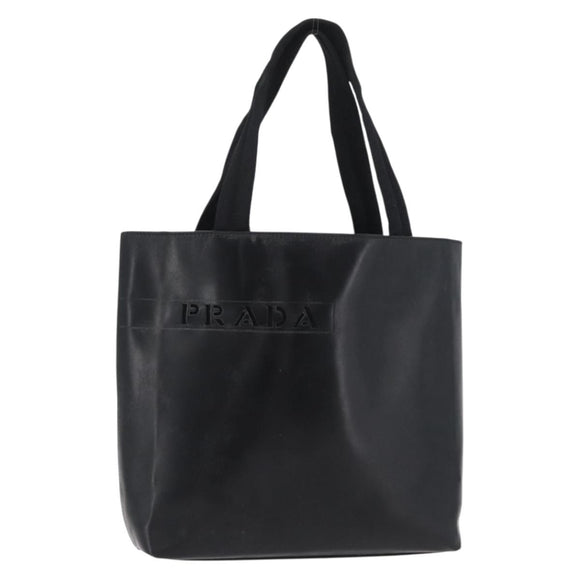 PRADA Hand Bag Leather Black Silver Auth 169378