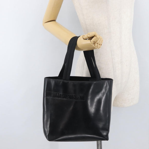 PRADA Hand Bag Leather Black Silver Auth 169378