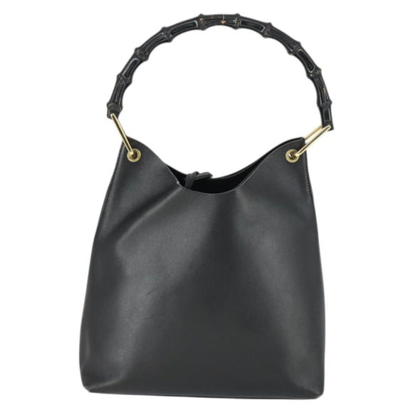GUCCI Bamboo Shoulder Bag Leather Black Gold 001 2113 1880 Auth 169379