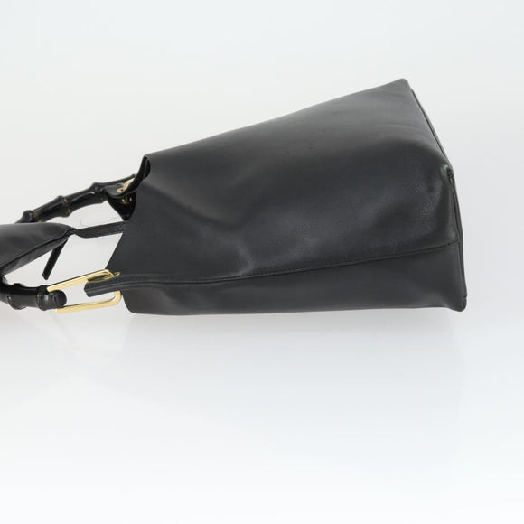 GUCCI Bamboo Shoulder Bag Leather Black Gold 001 2113 1880 Auth 169379