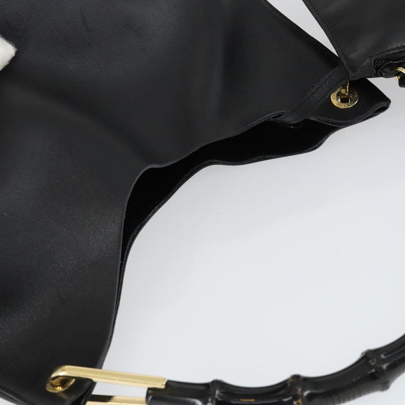 GUCCI Bamboo Shoulder Bag Leather Black Gold 001 2113 1880 Auth 169379