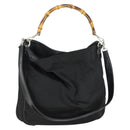 GUCCI Bamboo Hand Bag Nylon 2way Brown Silver 001 1781 1577 Auth 169380-1