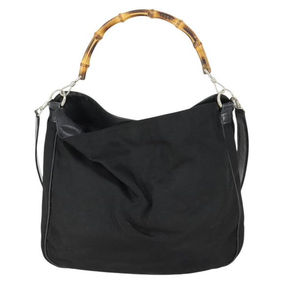GUCCI Bamboo Hand Bag Nylon 2way Brown Silver 001 1781 1577 Auth 169380