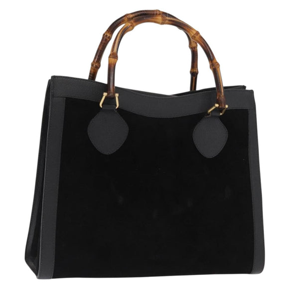 GUCCI Bamboo Hand Bag Suede Black Gold 002 1186 0260 Auth 169382