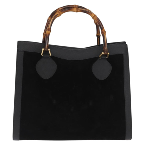 GUCCI Bamboo Hand Bag Suede Black Gold 002 1186 0260 Auth 169382