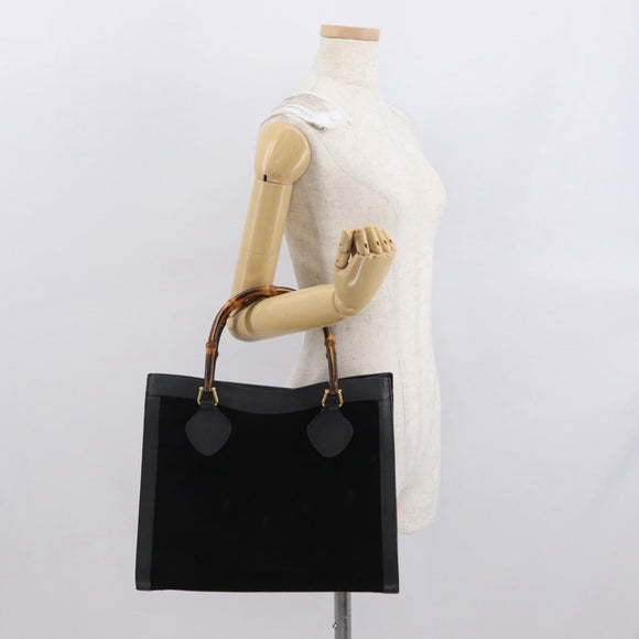 GUCCI Bamboo Hand Bag Suede Black Gold 002 1186 0260 Auth 169382