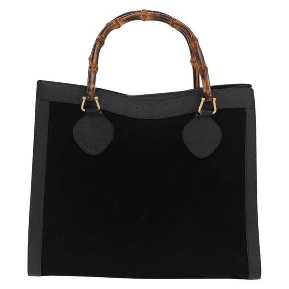 GUCCI Bamboo Hand Bag Suede Black Gold 002 1186 0260 Auth 169382